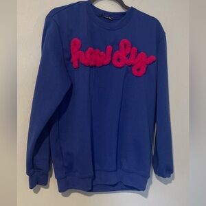 Women's pink yarn Howdy Blue Sweatshirt Medium